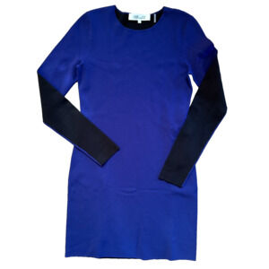 DVF Diane von Furstenberg Colorblock Body-Con Dress M Blue Black Stretch Knit